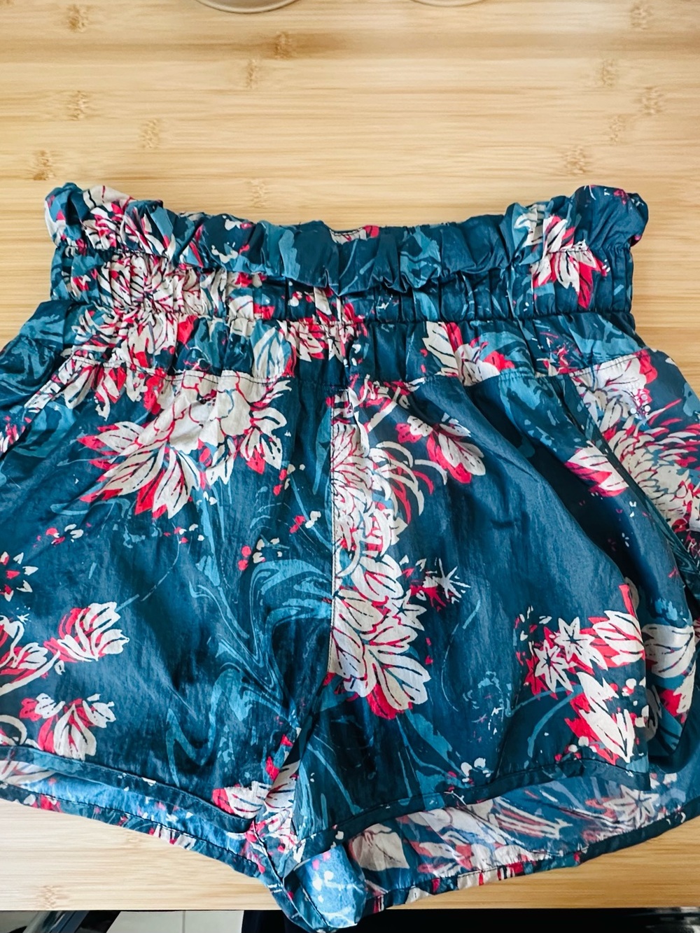 FP Movement by Free People Teal Floral High-Waist Paperbag Shorts